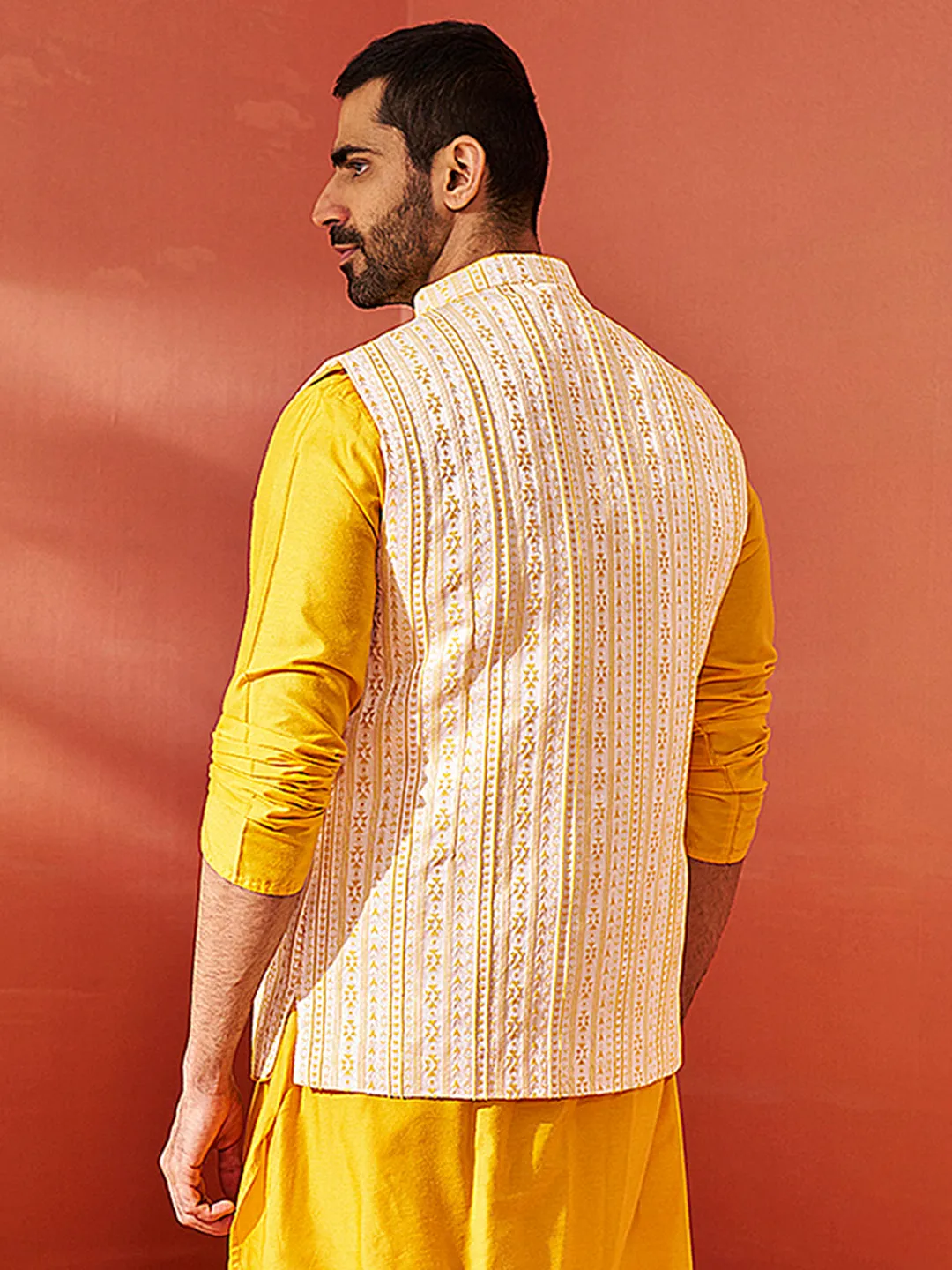 VASTRAMAY Men's Yellow - Nehru Jacket
