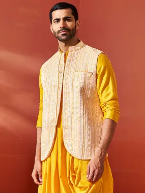 VASTRAMAY Men's Yellow - Nehru Jacket