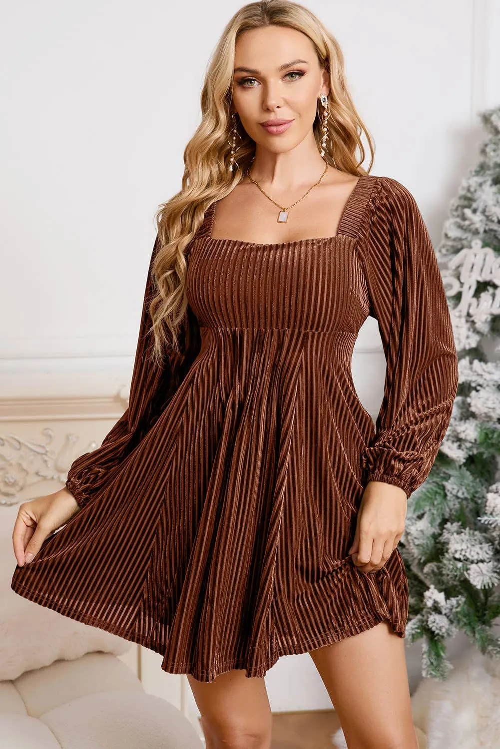 Velvet Corded Tie Back Babydoll Dress
