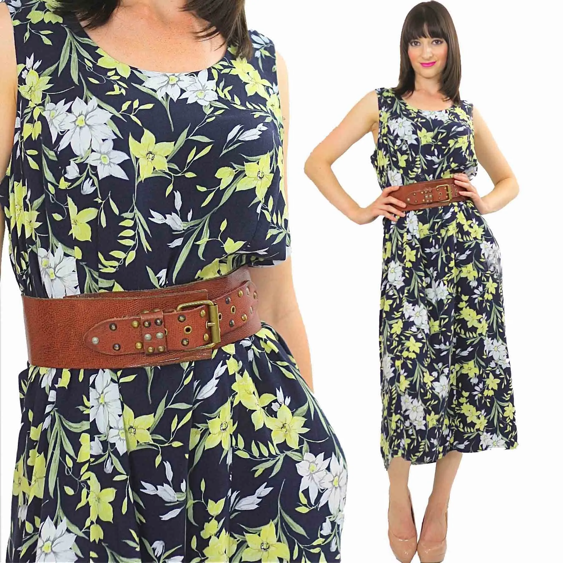 Vintage 90s Grunge Tropical floral maxi dress