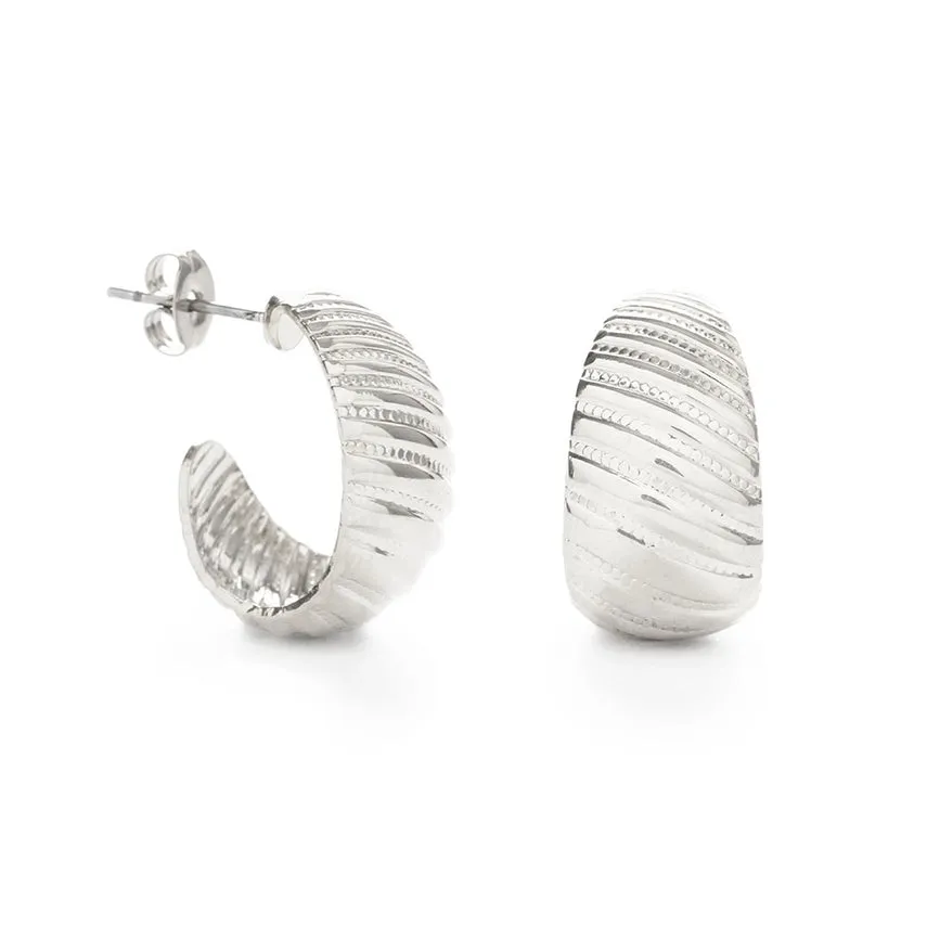 Vintage Beaded Shell Hoop Earrings