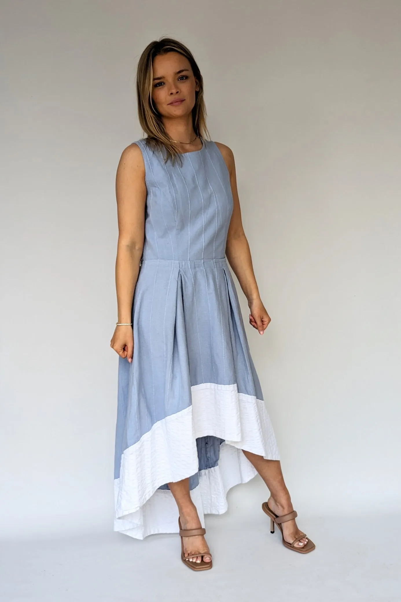 Vintage Long Sky Blue Boho Maxi Waterfall Dress