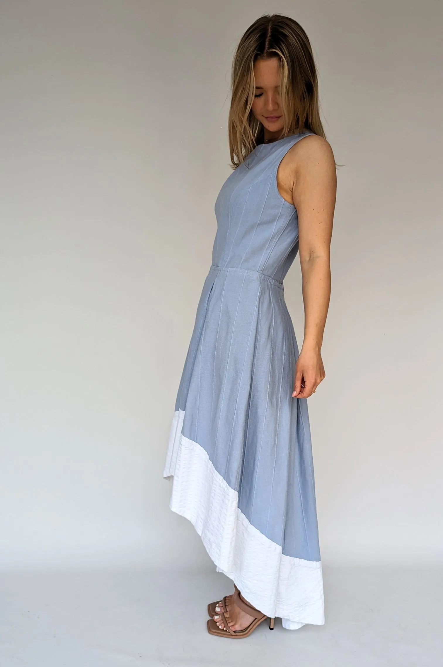 Vintage Long Sky Blue Boho Maxi Waterfall Dress