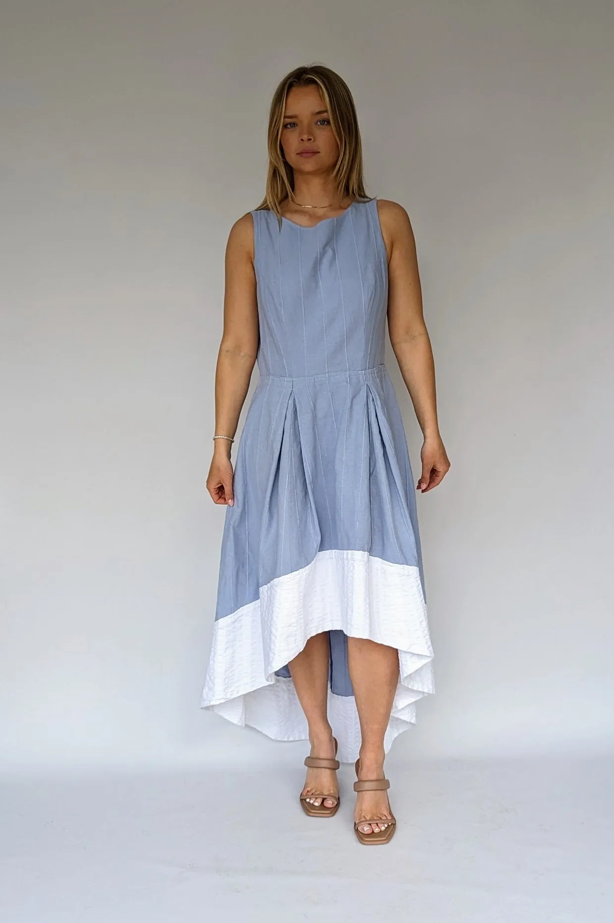 Vintage Long Sky Blue Boho Maxi Waterfall Dress
