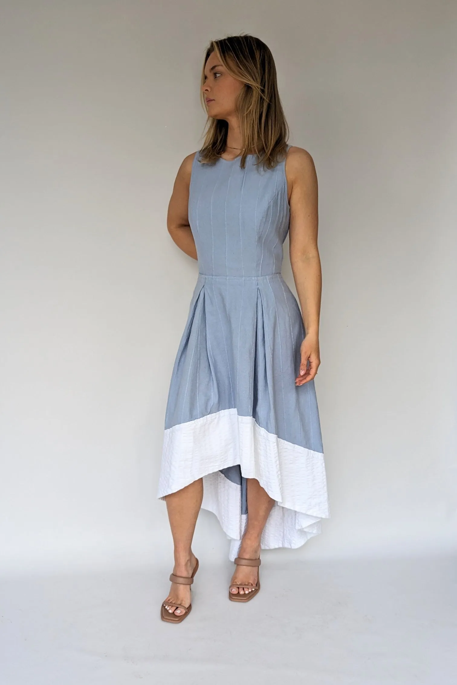 Vintage Long Sky Blue Boho Maxi Waterfall Dress