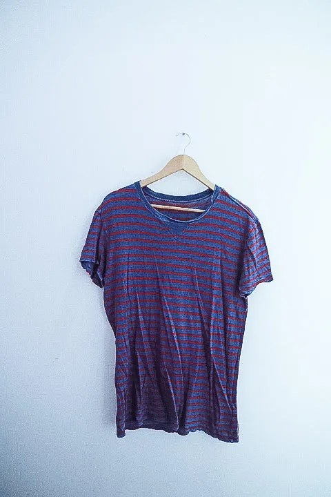 Vintage purple stripe crew neck mens tees XL