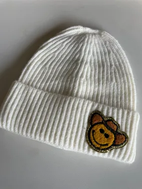 White Howdy Cowgirl Smiley Knit Cuff Beanie