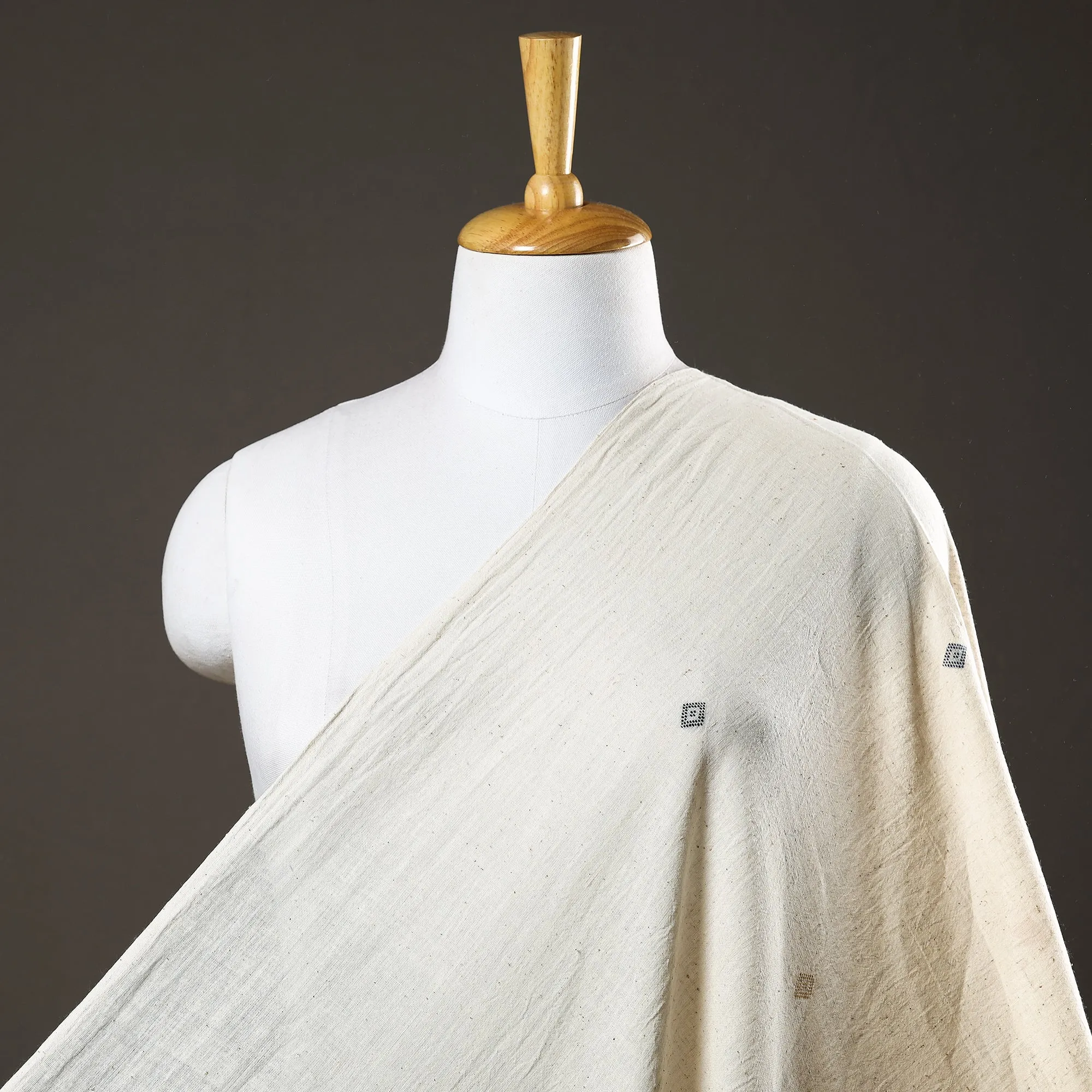 White - Organic Kala Cotton Pure Handloom Buti Fabric