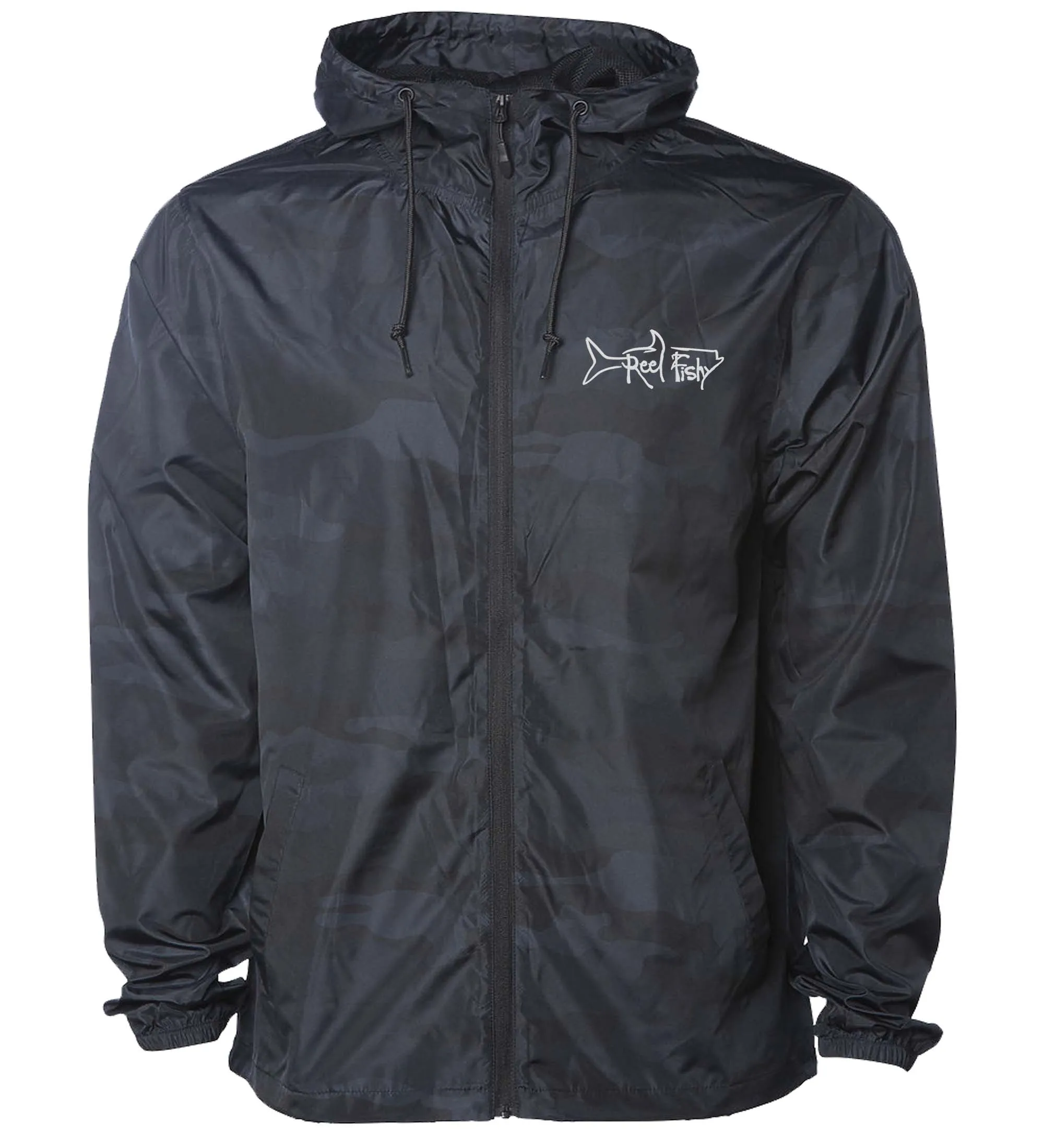 Windbreaker Jacket, Lightweight Full Zip, Water Resistant, Reel Fishy Tarpon logo