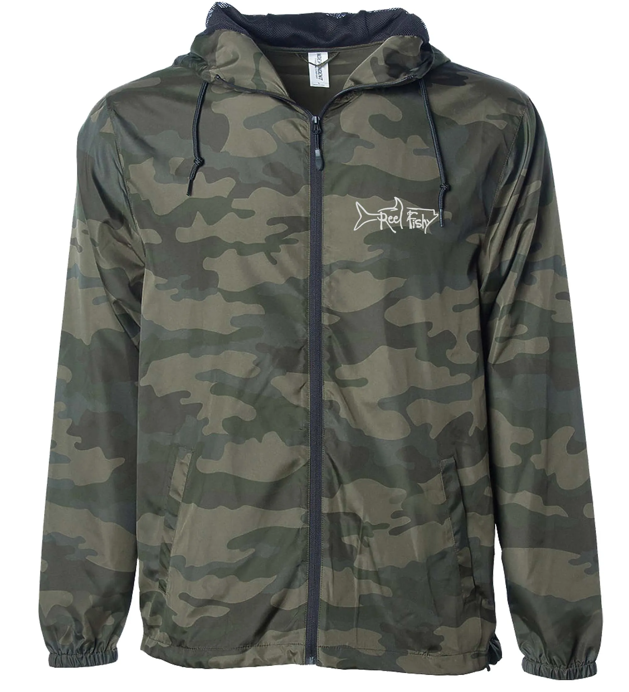 Windbreaker Jacket, Lightweight Full Zip, Water Resistant, Reel Fishy Tarpon logo