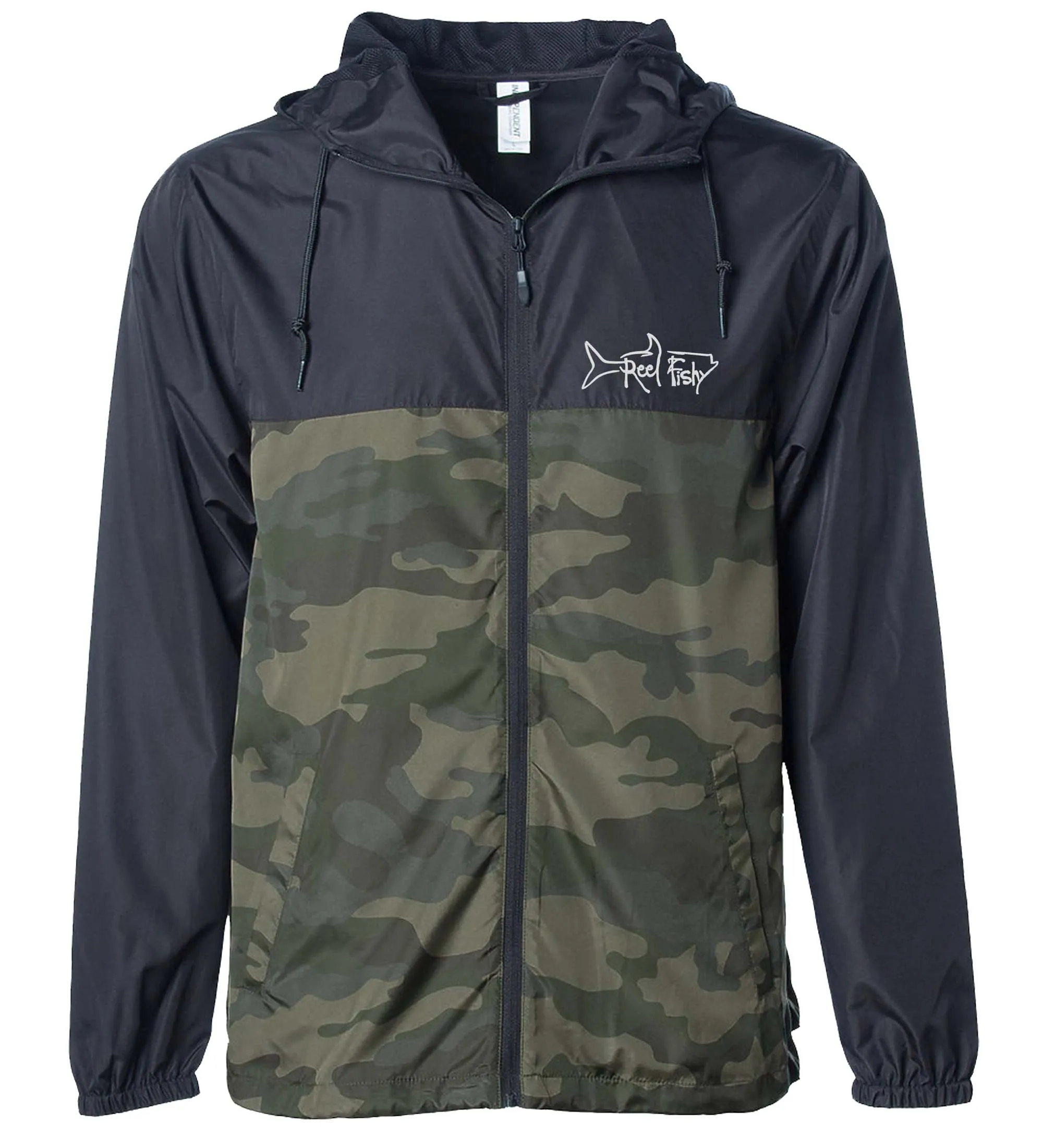 Windbreaker Jacket, Lightweight Full Zip, Water Resistant, Reel Fishy Tarpon logo
