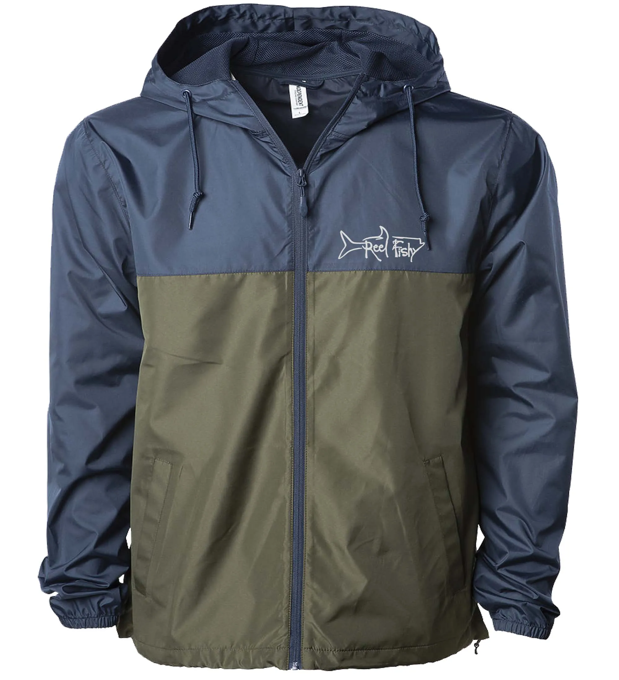 Windbreaker Jacket, Lightweight Full Zip, Water Resistant, Reel Fishy Tarpon logo