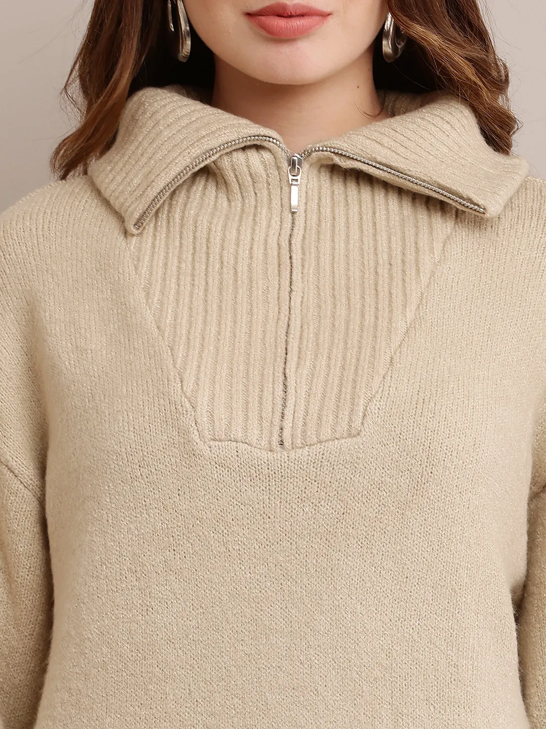Women Acrylic Beige Sweater Dress