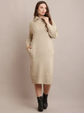 Women Acrylic Beige Sweater Dress