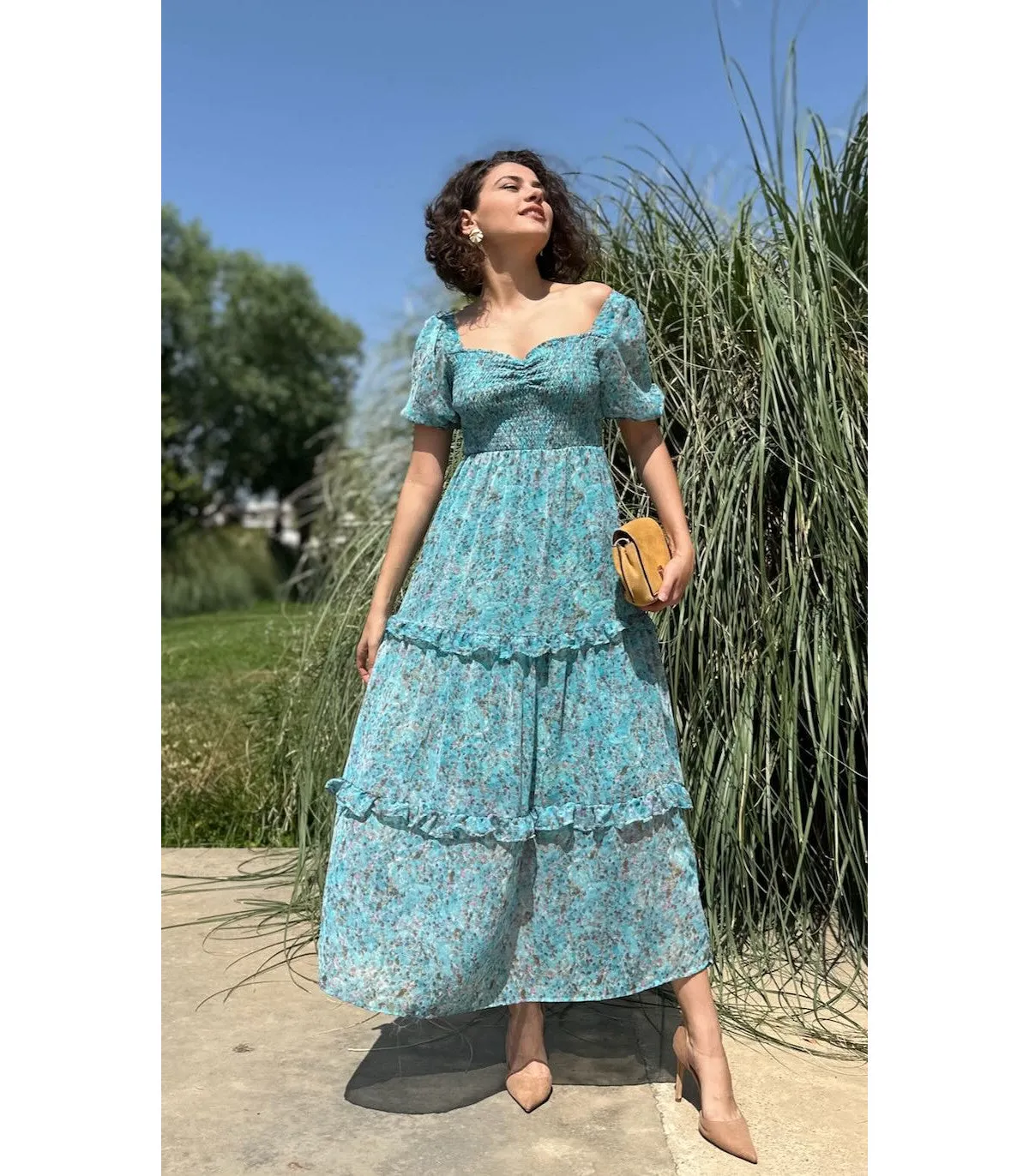 Women Classy Georgette Short Sleeves Maxi Dress