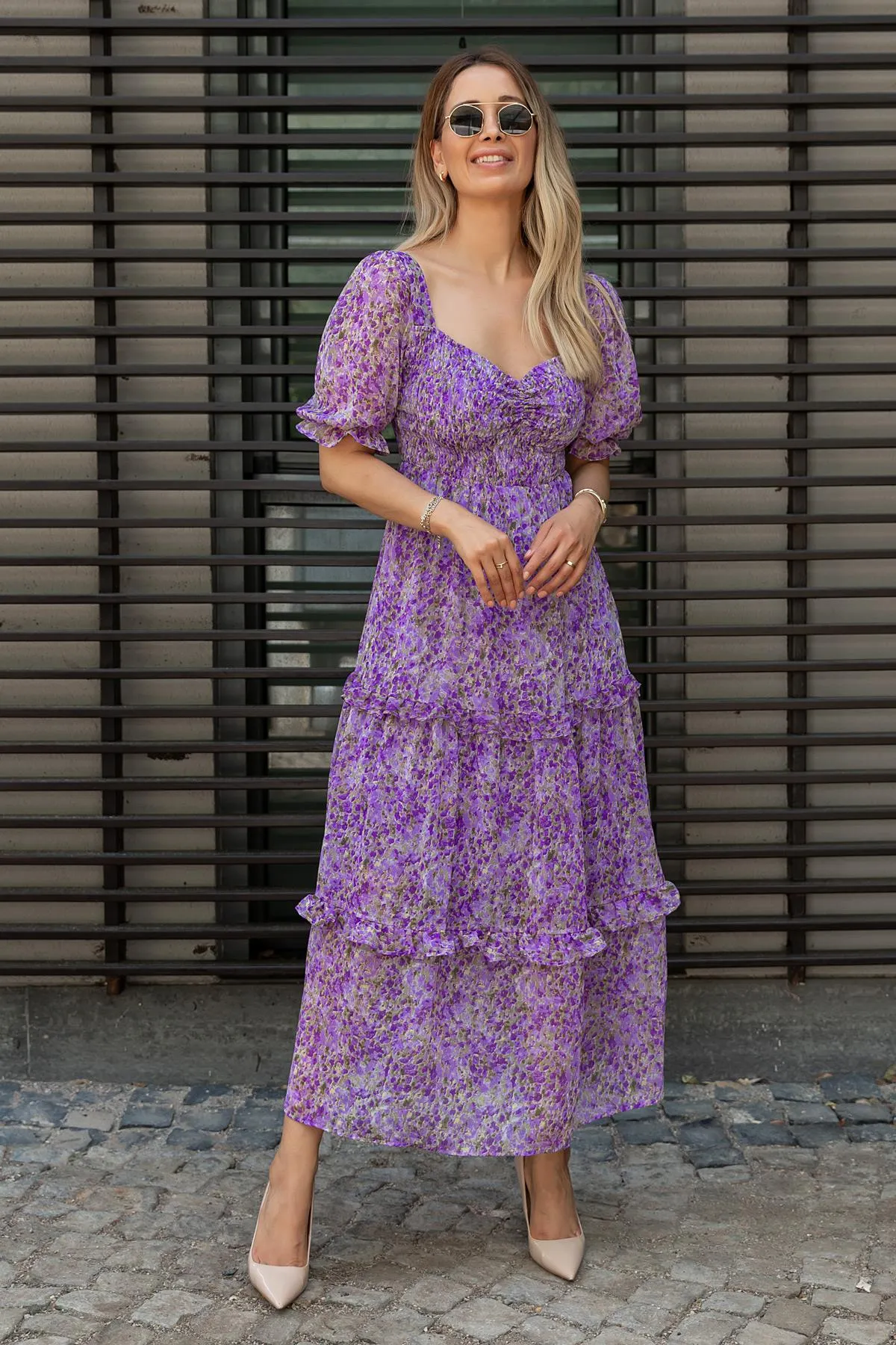 Women Classy Georgette Short Sleeves Maxi Dress