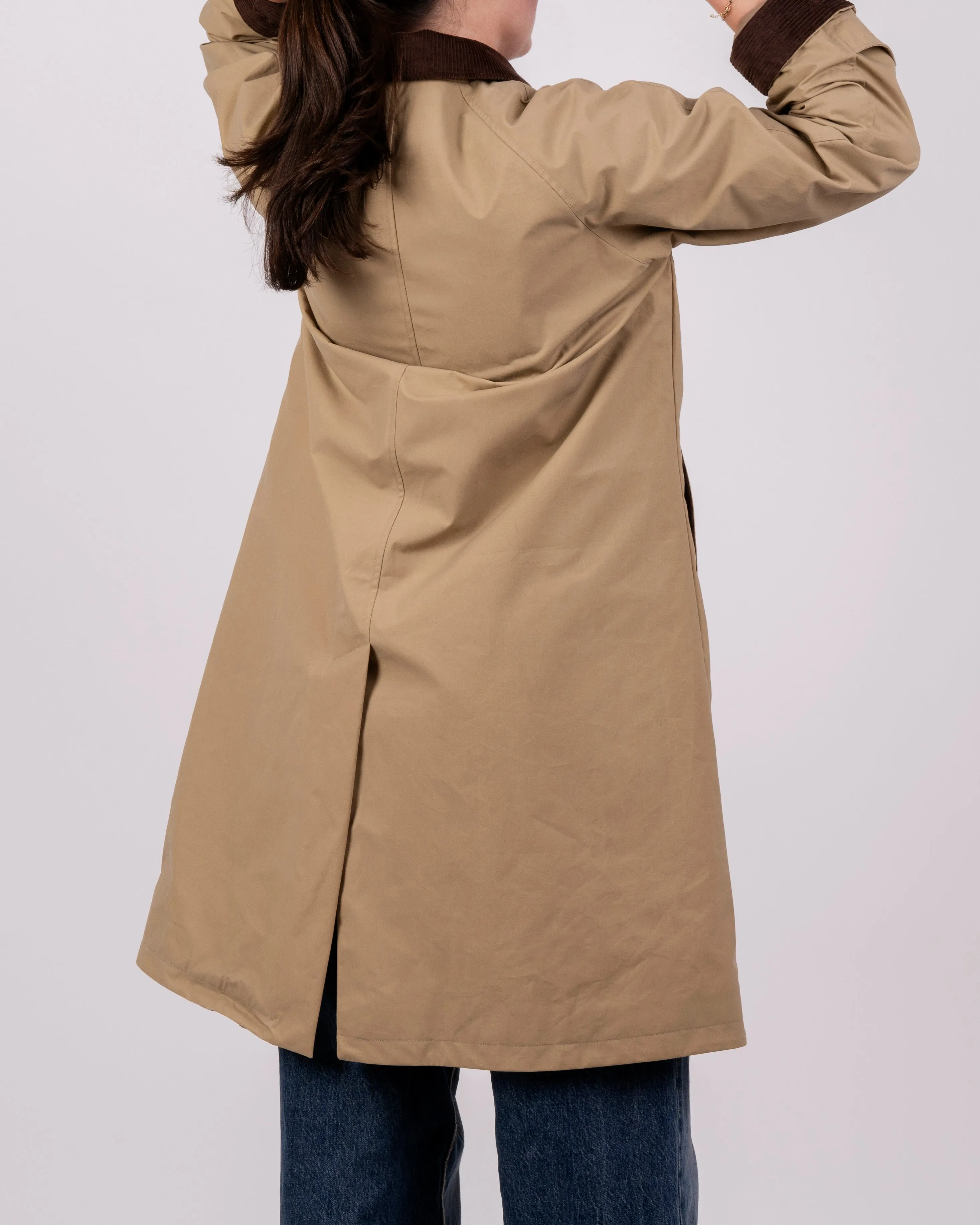 Womens Beige Waxed Canvas Overcoat