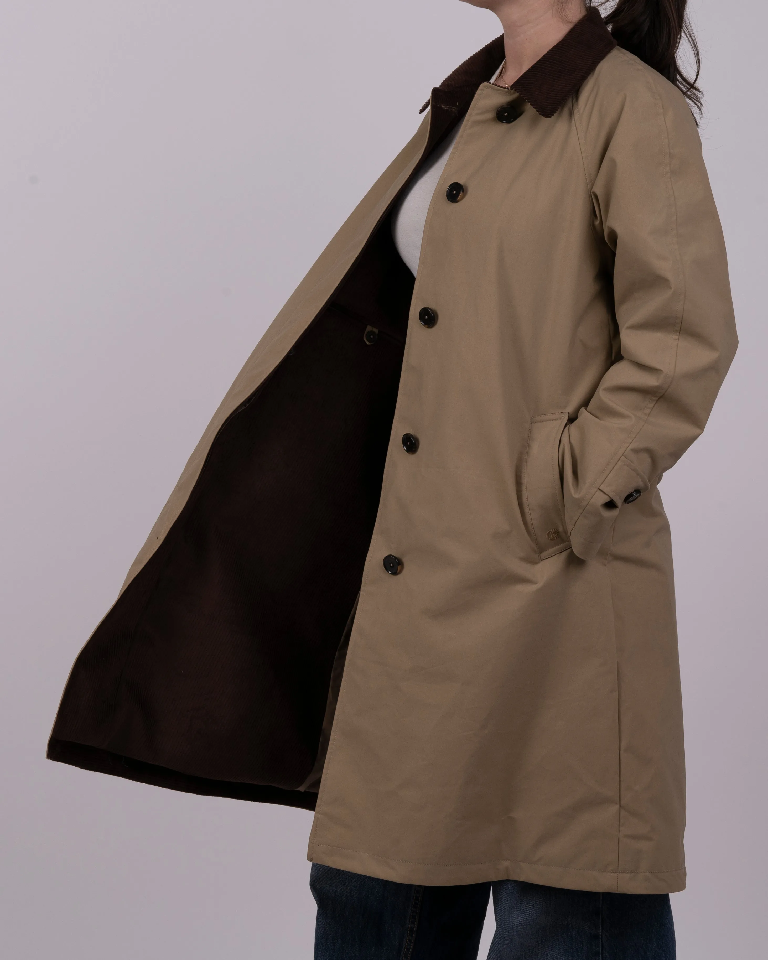 Womens Beige Waxed Canvas Overcoat