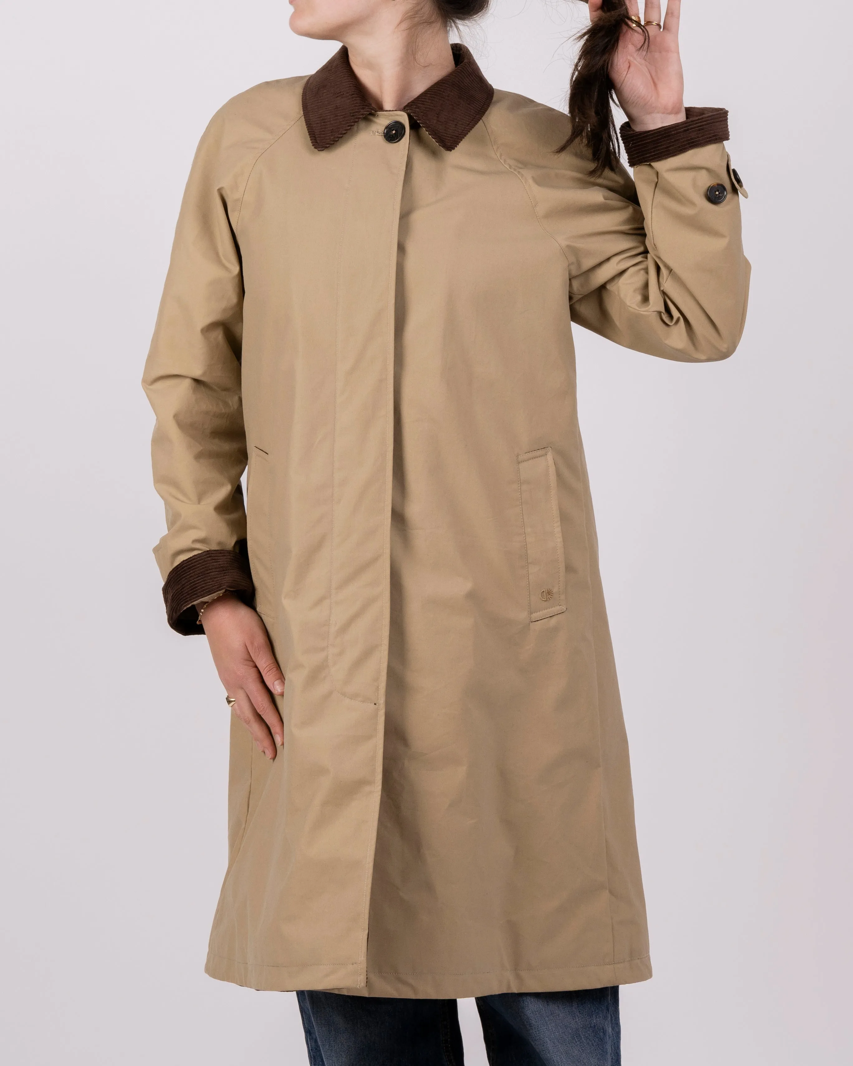 Womens Beige Waxed Canvas Overcoat