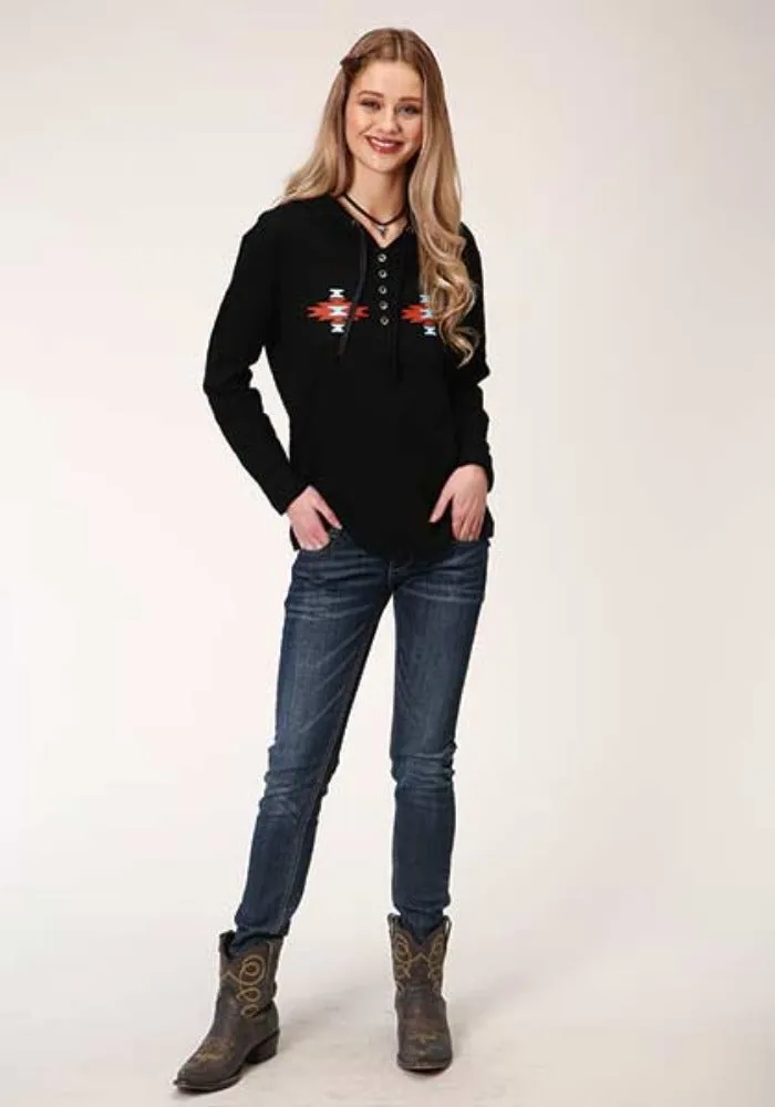 Women's Roper Black Hooded Aztec Shirt