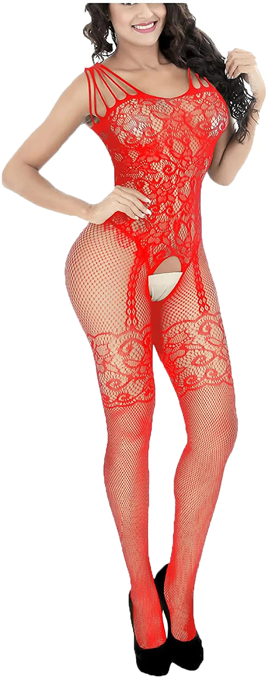 Xs and Os Women's Fishnet Body Stocking Floral Bodysuit Lingerie