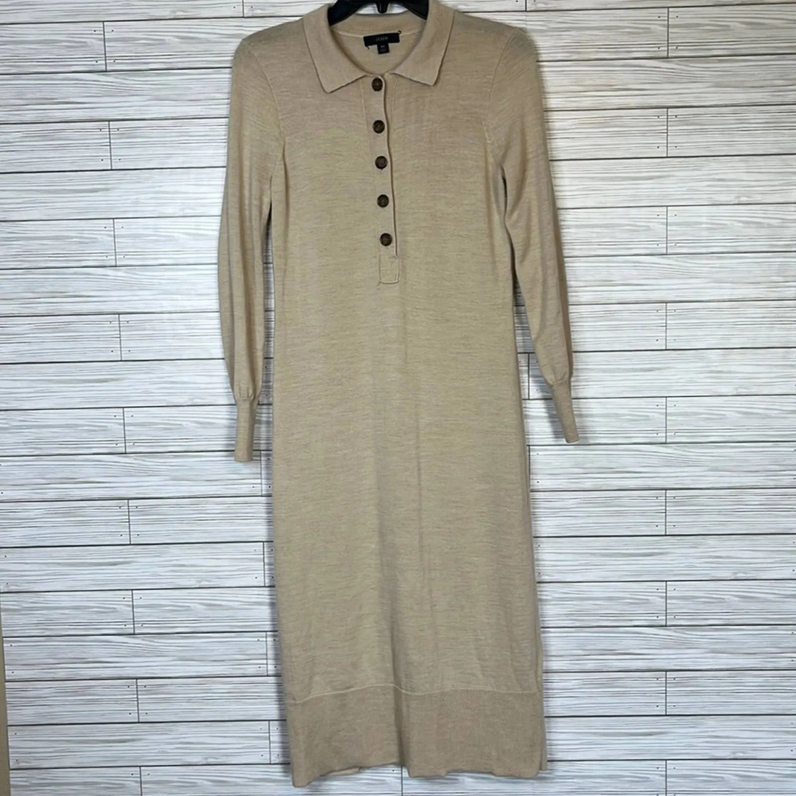 XS J. Crew Tan Merino Wool Collared Sweater Dress