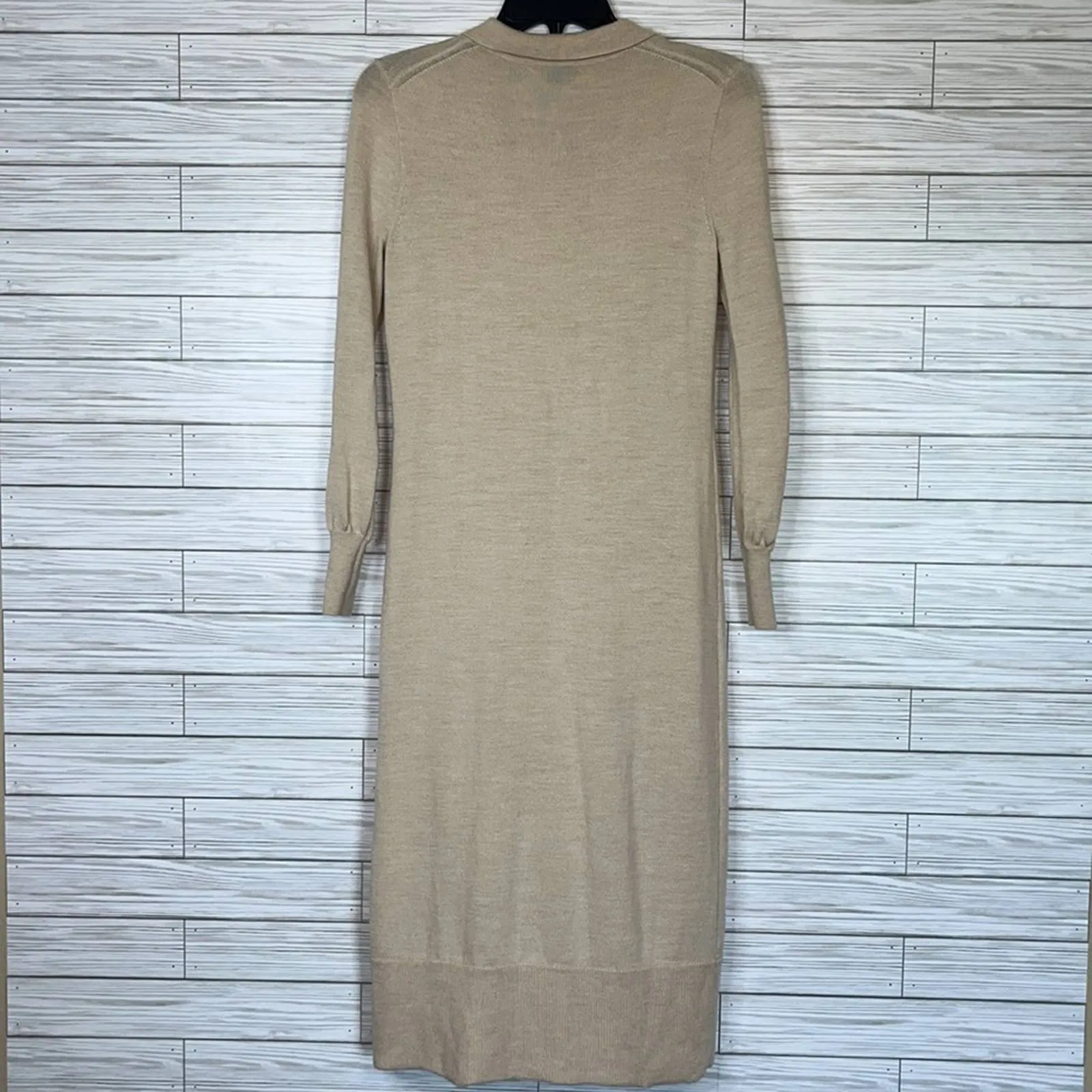 XS J. Crew Tan Merino Wool Collared Sweater Dress