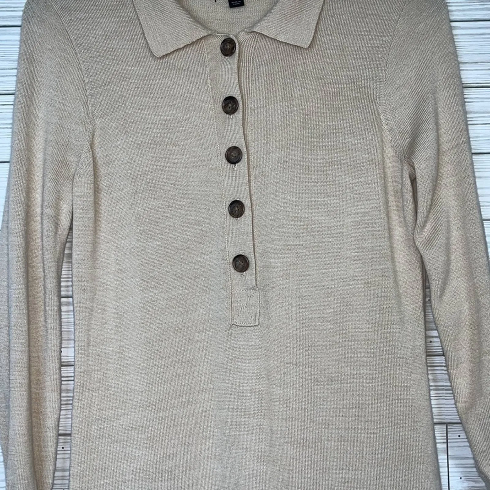 XS J. Crew Tan Merino Wool Collared Sweater Dress